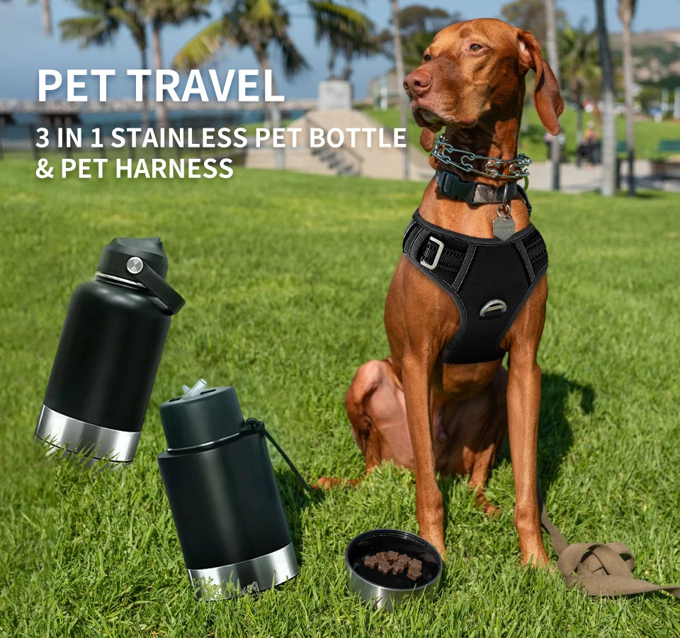 Keep Your Furry Friends Hydrated with the OKKPETS 3-in-1 Stainless Steel Dog Water Bottle!