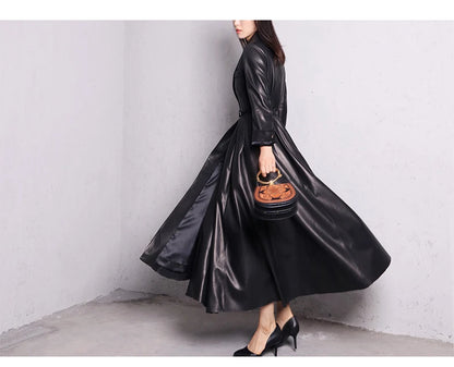 Nerazzurri High Quality Red Black Maxi PU Leather Trench Coat