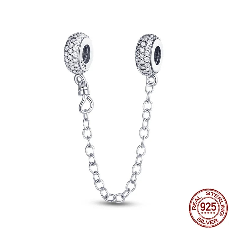 Hot Sale 925 sterling silver 6 Classic Safety Chains Charm&Bead Fit Original pandora Bracelet&Bangle