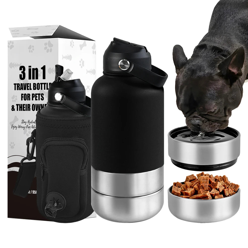 Keep Your Furry Friends Hydrated with the OKKPETS 3-in-1 Stainless Steel Dog Water Bottle!