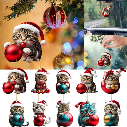 2024 New Cartoon Cute Cat Christmas Ornaments Hanging Decoration