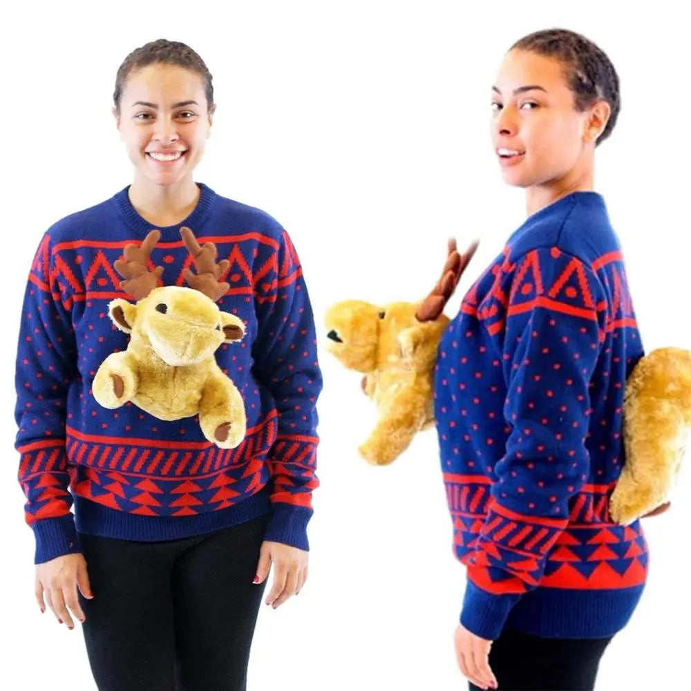 3D Christmas Sweater Novelty 3D Cute Reindeer Pullover Sweaters Soft