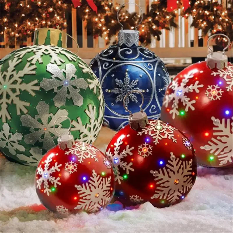 Bola inflável de Natal ao ar livre decorada 60cm PVC gigante grande bolas decorações de árvore de Natal brinquedo bola sem ornamento de luz