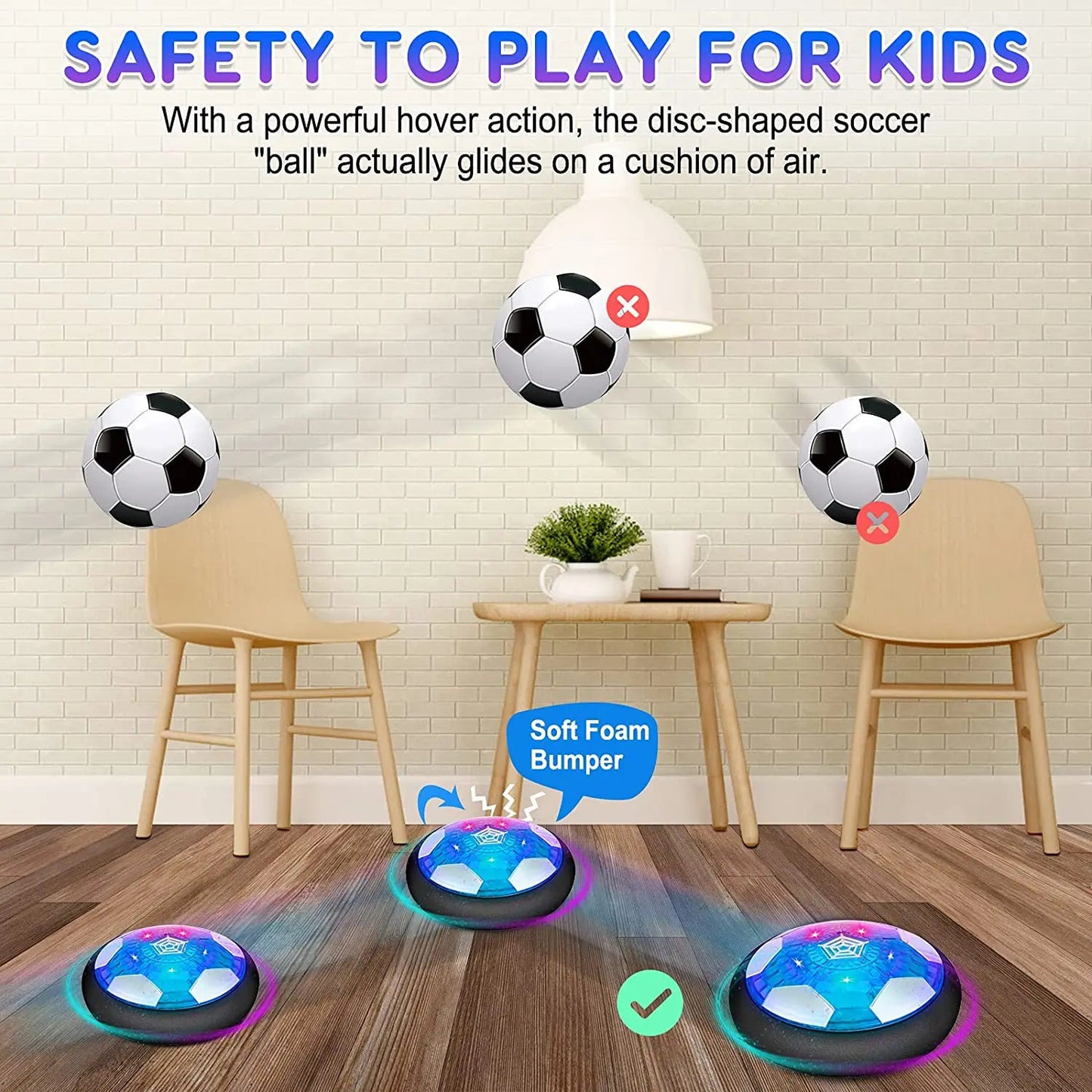 Soccer Kids Toy USB Rechargeable Hover Ball Colored LED Lights