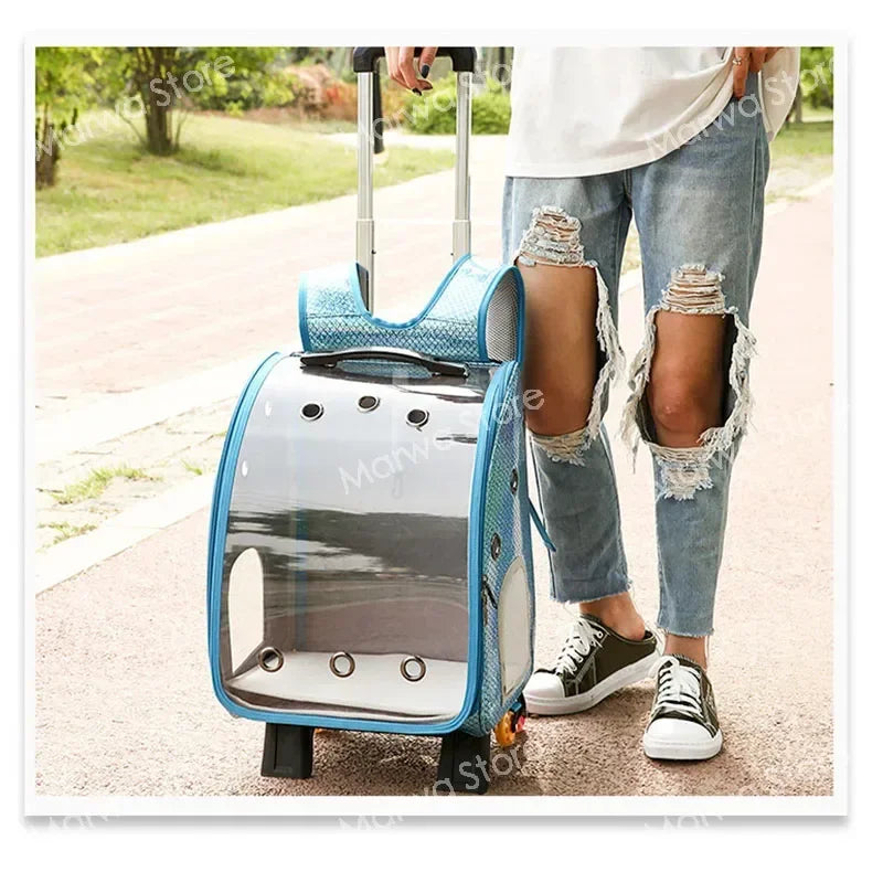 The capsule bag carrying pet  packaging Dog Cat Carrying Backpack Pet Travel Carrier with Double Wheels