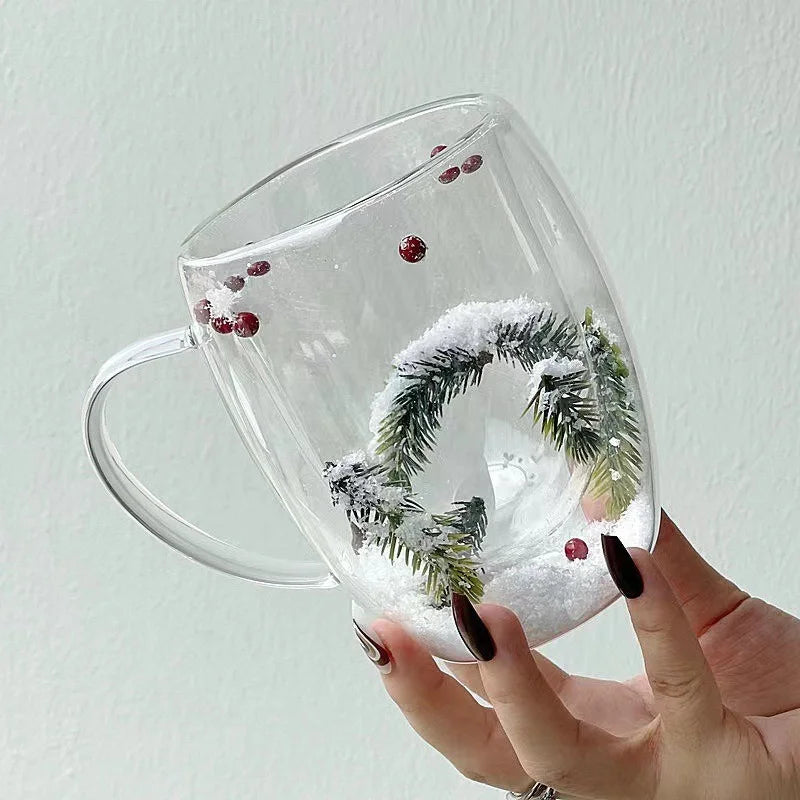 Double Wall Christmas Glass Cup