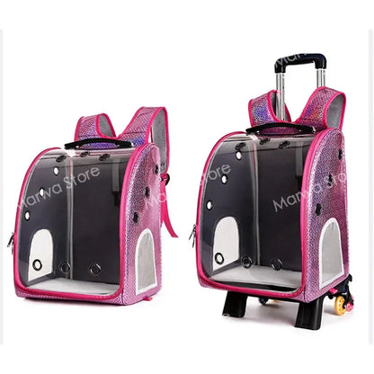 The capsule bag carrying pet  packaging Dog Cat Carrying Backpack Pet Travel Carrier with Double Wheels