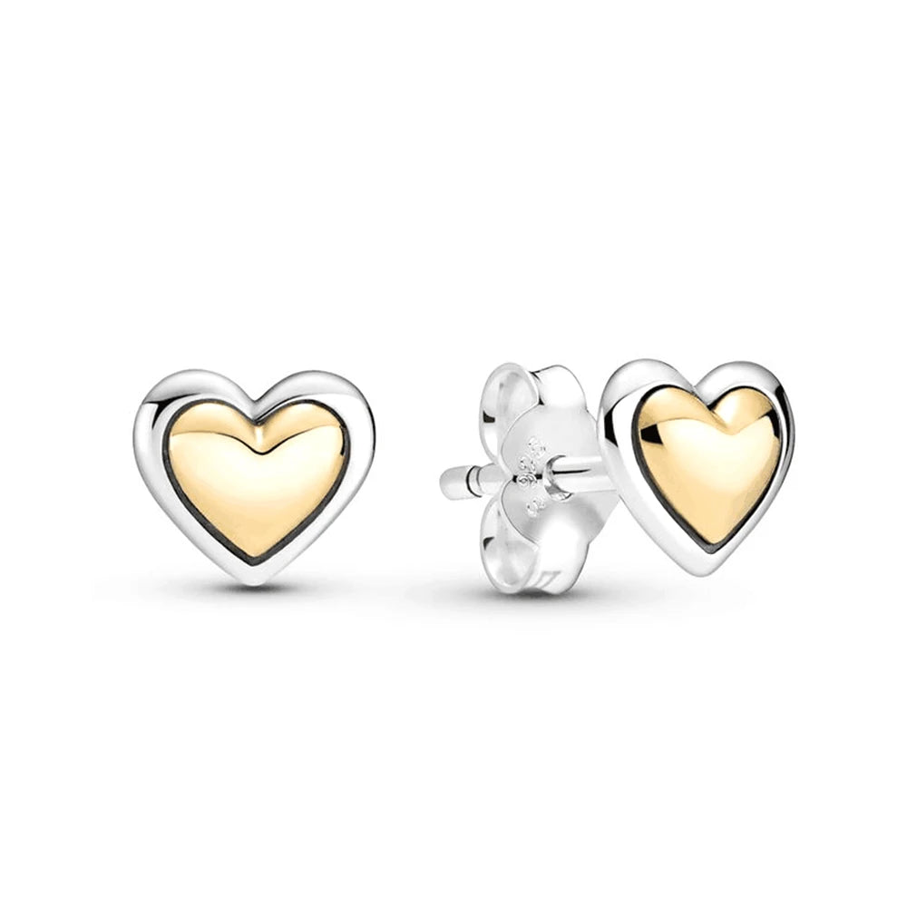 Pandora 925 Sterling Silver Domed Golden Heart Collier Necklace Earring