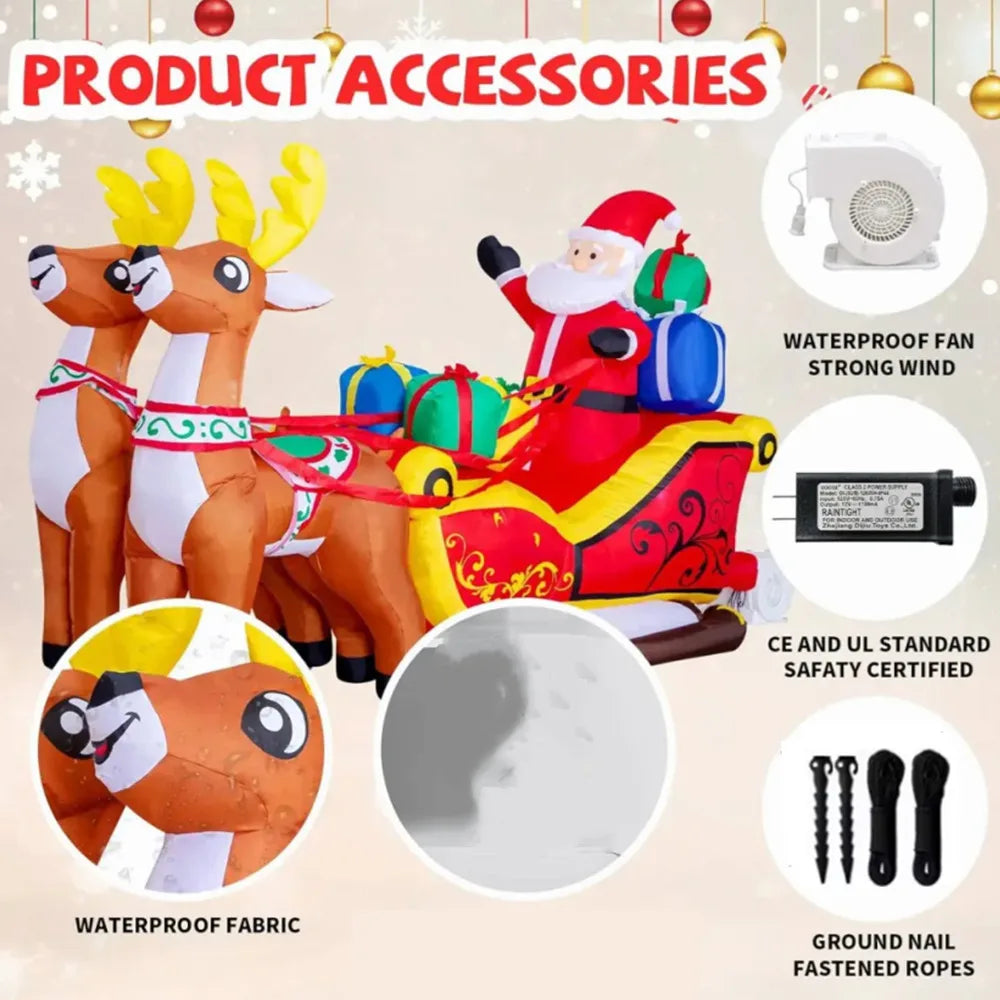 2.1M Santa Claus Sledding Reindeer Inflatable Decoration