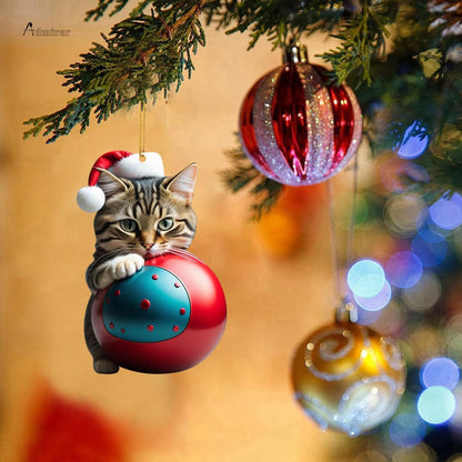 2024 New Cartoon Cute Cat Christmas Ornaments Hanging Decoration