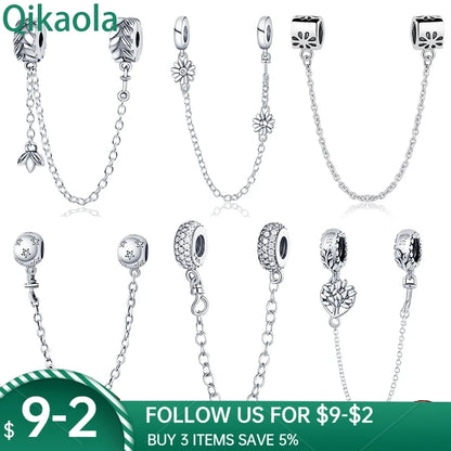 Hot Sale 925 sterling silver 6 Classic Safety Chains Charm&Bead Fit Original pandora Bracelet&Bangle