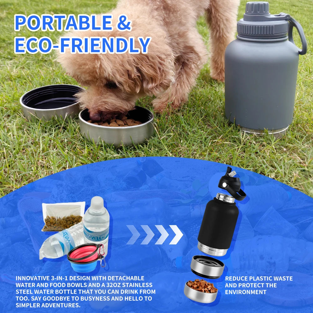 Keep Your Furry Friends Hydrated with the OKKPETS 3-in-1 Stainless Steel Dog Water Bottle!