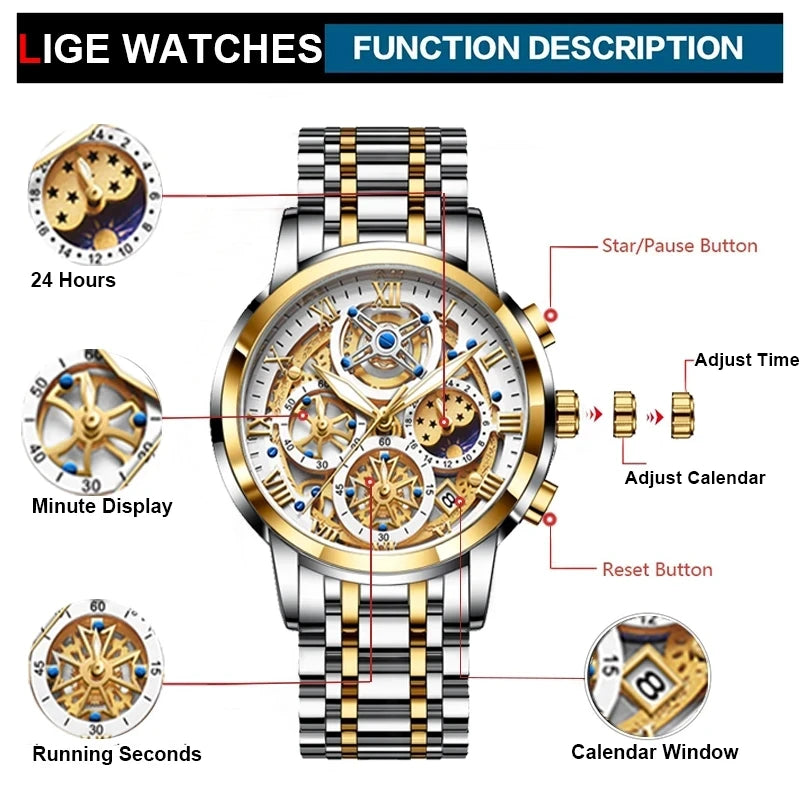 Elevate Your Style with the LIGE Luxury Gold Women’s Watch!