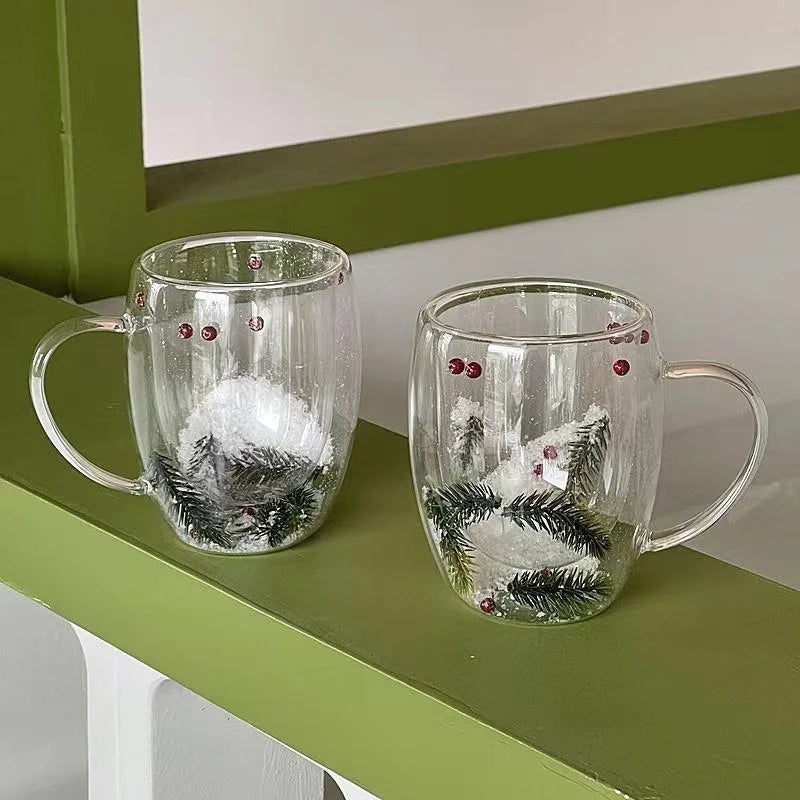 Double Wall Christmas Glass Cup