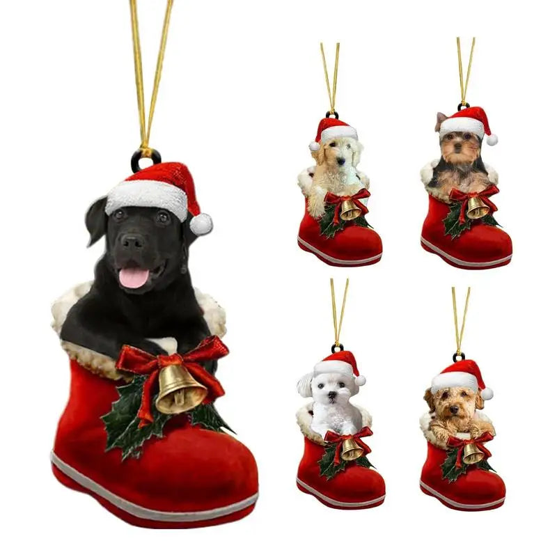 Christmas Tree Dog Ornament Acrylic Flat Printing Dog Hanging Pendant Decoration