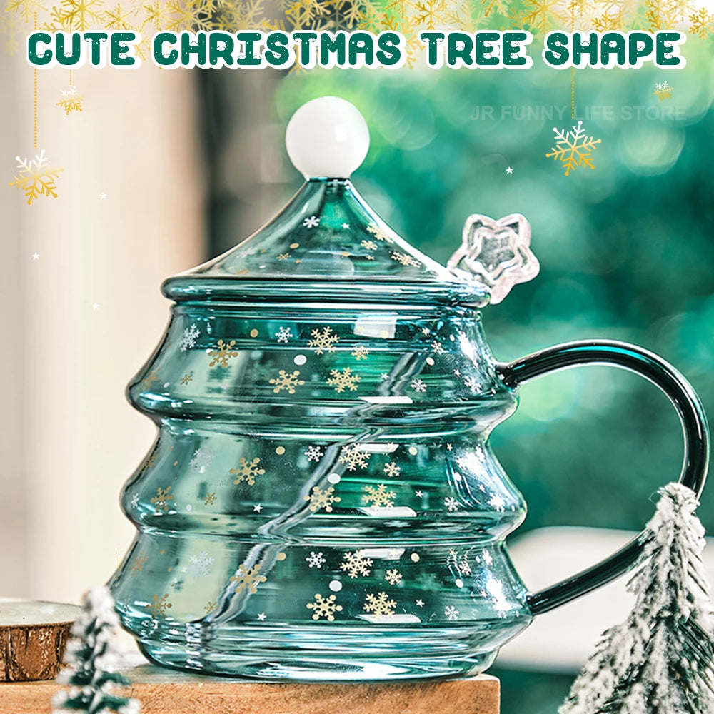 Vaso de cristal con forma de árbol de Navidad, tapa y varilla para mezclar – Taza para niños