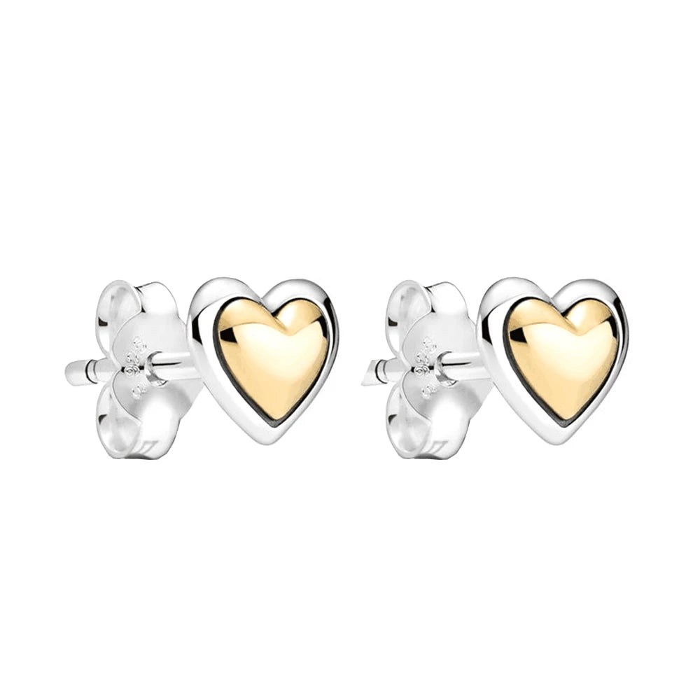 Pandora 925 Sterling Silver Domed Golden Heart Collier Necklace Earring