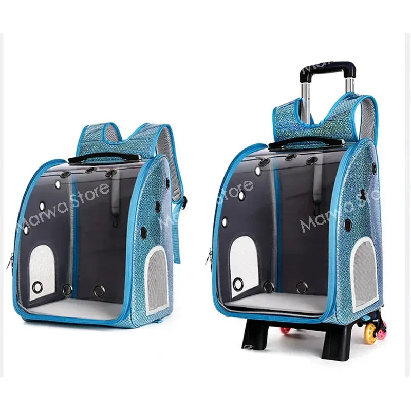 The capsule bag carrying pet  packaging Dog Cat Carrying Backpack Pet Travel Carrier with Double Wheels