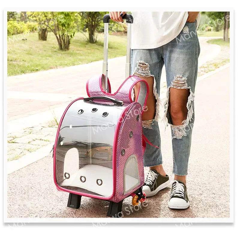 The capsule bag carrying pet  packaging Dog Cat Carrying Backpack Pet Travel Carrier with Double Wheels