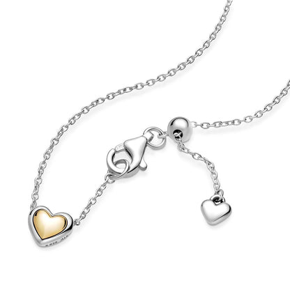 Pandora 925 Sterling Silver Domed Golden Heart Collier Necklace Earring