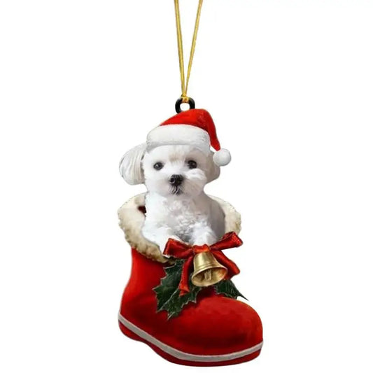 Christmas Tree Dog Ornament Acrylic Flat Printing Dog Hanging Pendant Decoration